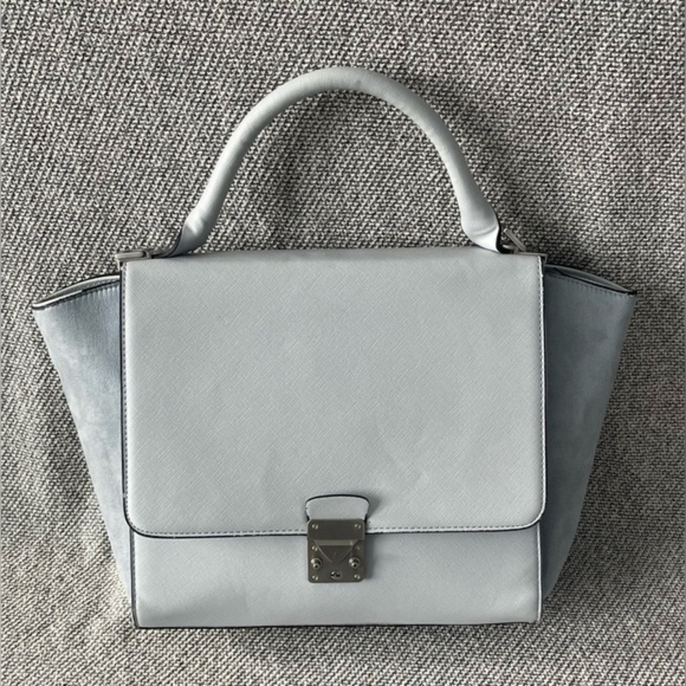 Modern Gray Trapezoid Satchel with Top Handle